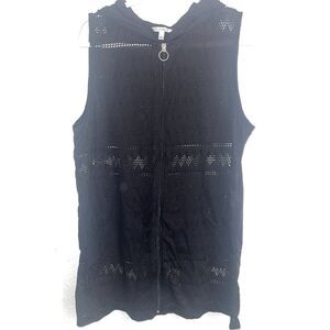 Croft & Barrow Women's Large Black Perforated Full Zip Hooded Vest Beach/ Casual
